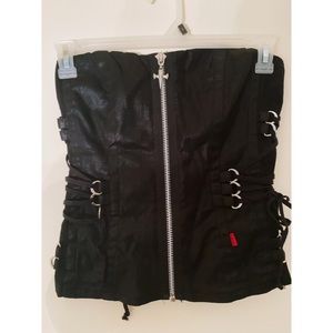 Tripp Vintage Black Glittery Corset Top Size Small